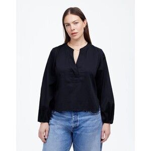 MADEWELL V-Neck Long-Sleeve Top S Deep Indigo Blue Cotton Sateen NWT B53